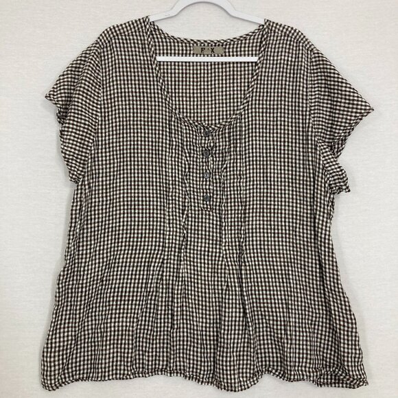 Flax Monochrome Gingham Blouse - Picture 1 of 11
